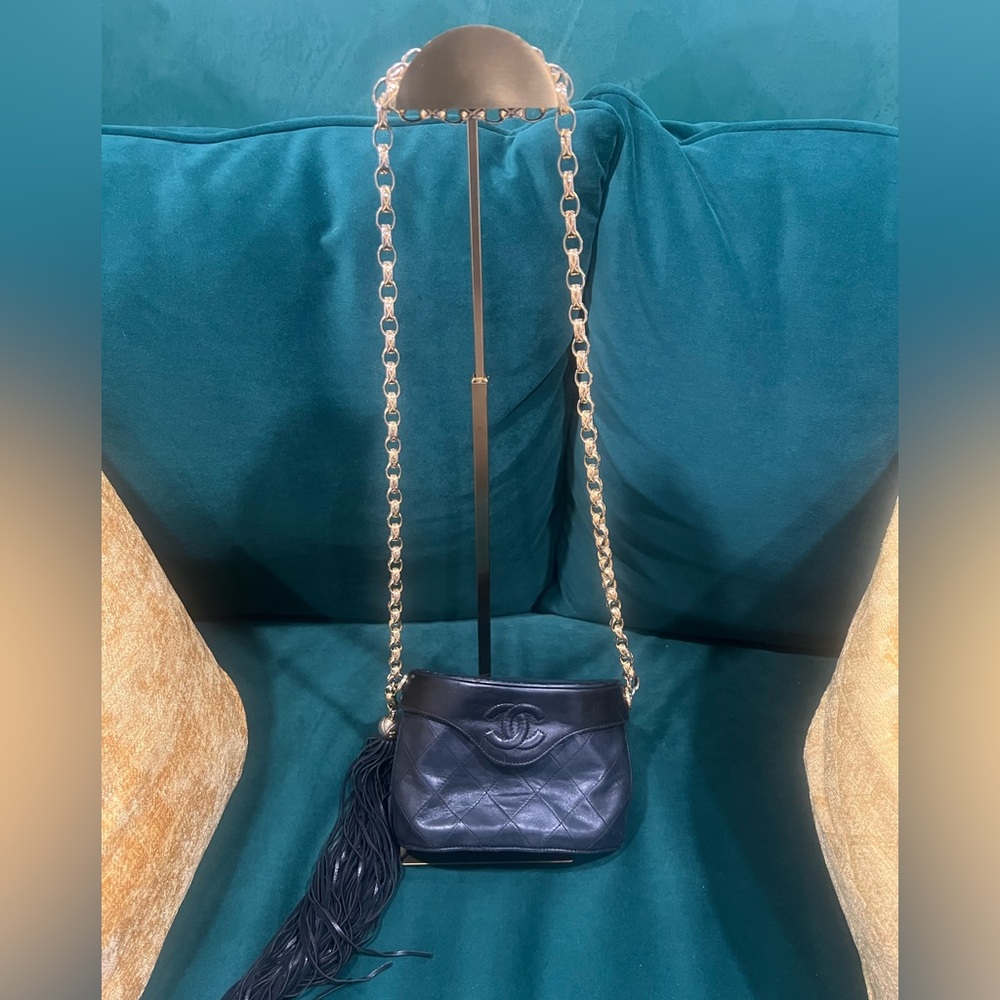 Chanel Black Crossbody Bag with Quilted Leather/Tassel, Chain Strap